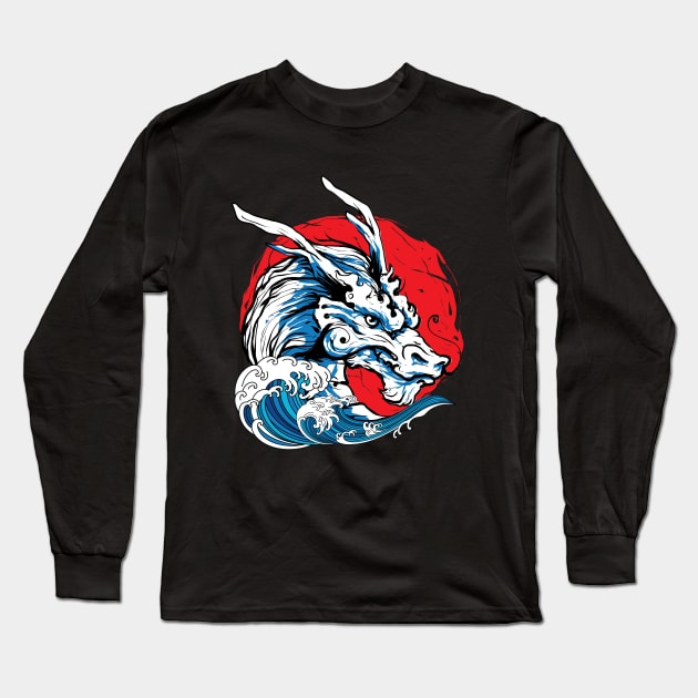 dragon head, sea waves Long Sleeve T-Shirt by Muse